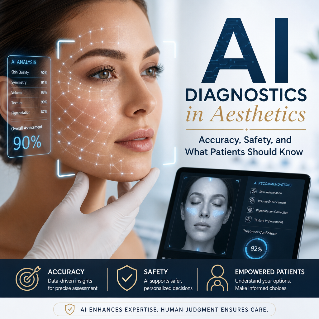 Illustration of AI Diagnostics in Aesthetics: Accuracy, Safety, and What Patients Should Know