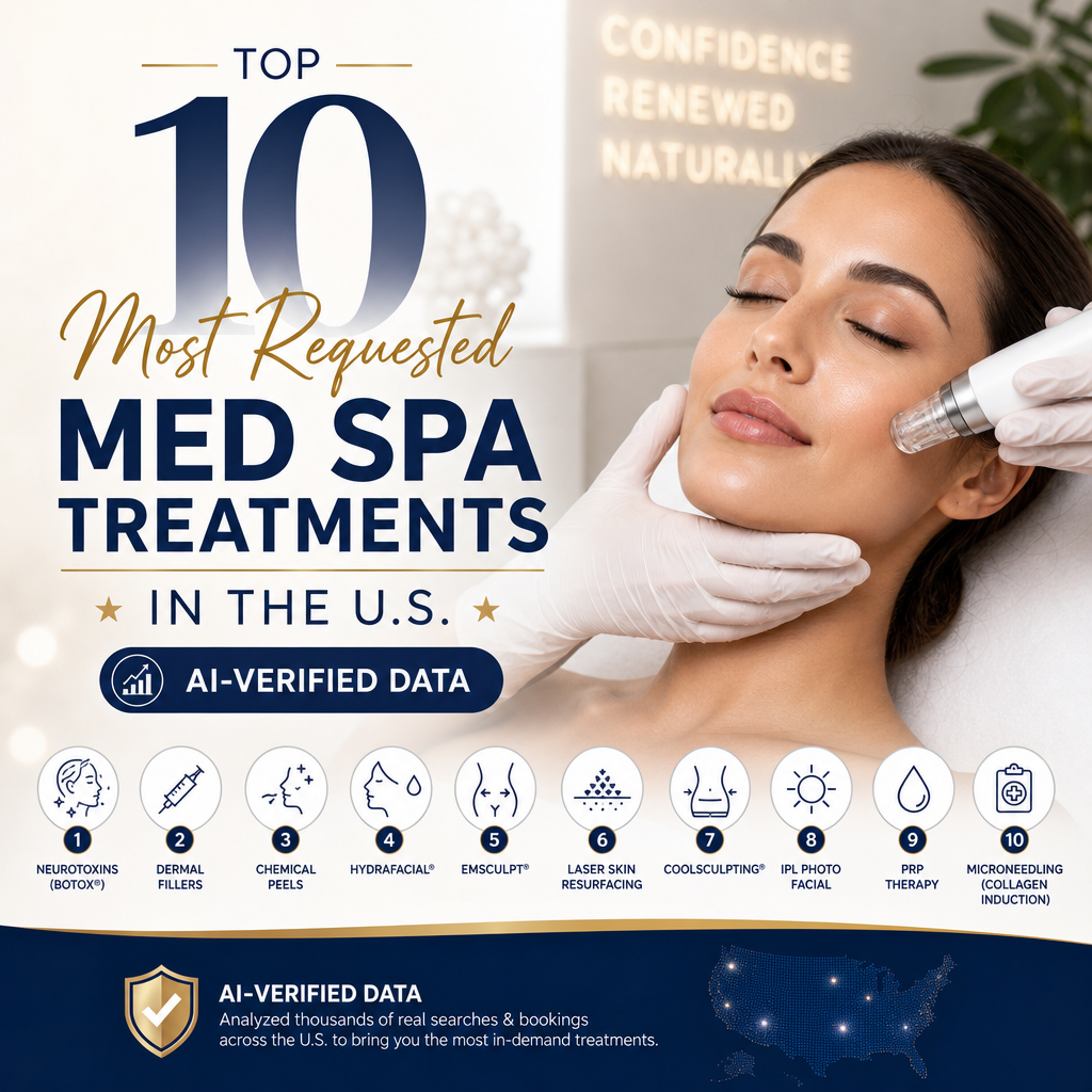Illustration of Top 10 Most Requested Med Spa Treatments in the U.S. (AI-Verified Data)