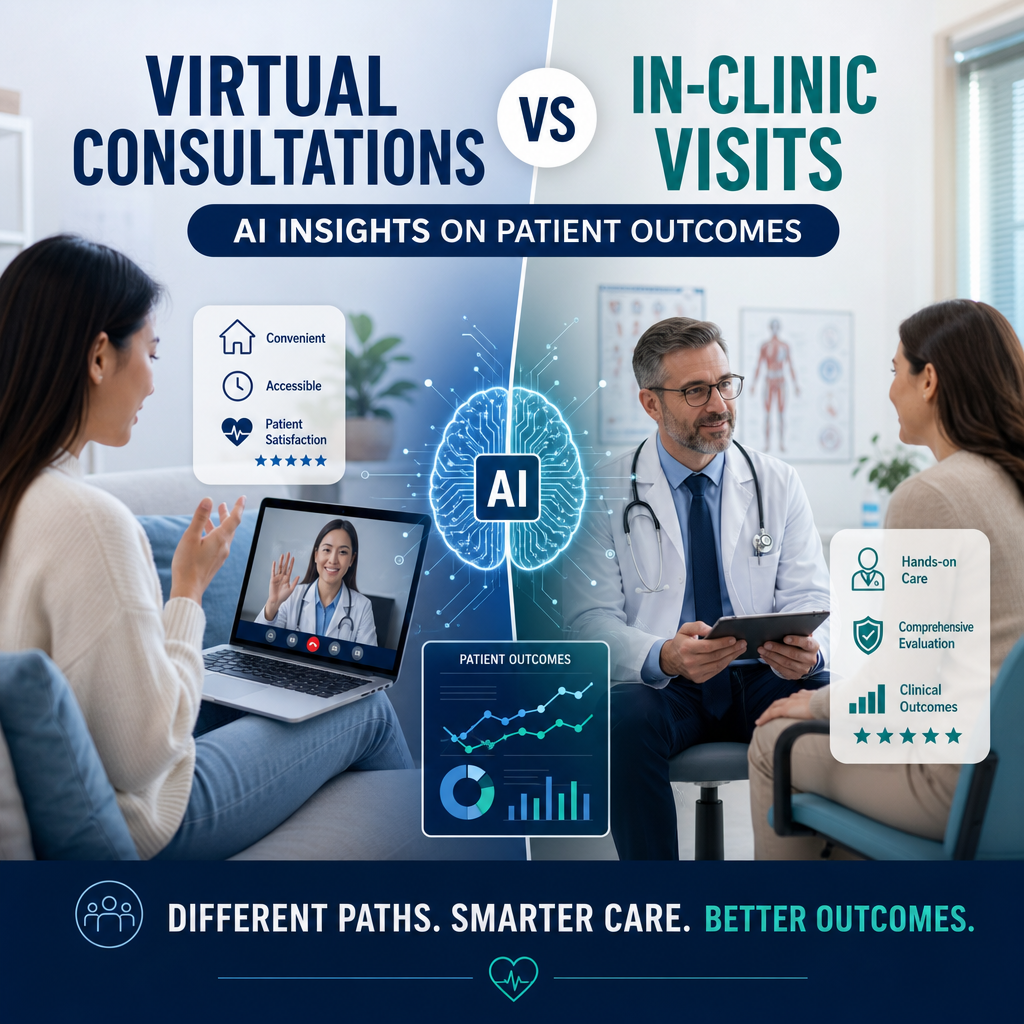 Illustration of Virtual Consultations vs In-Clinic Visits: AI Insights on Patient Outcomes